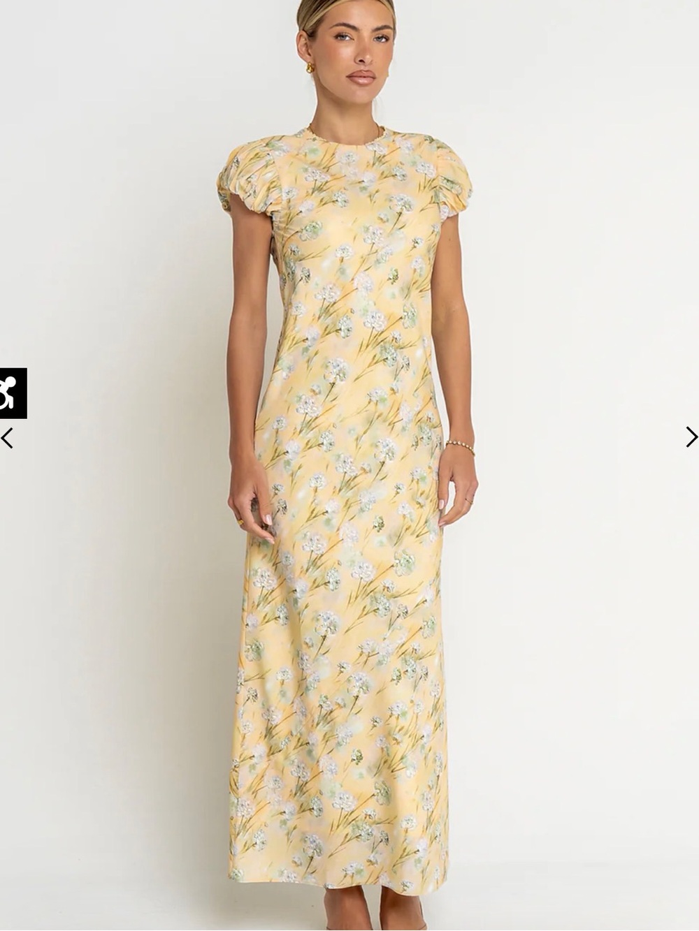 Bohme Ellianna Floral Maxi Dress in Butter Yellow Small Wedding Guest Formal S